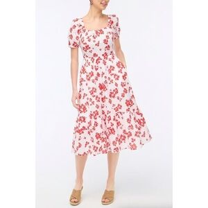 NWT J. Crew Floral Puff Sleeve Tiered Square Neck Midi Dress cottage size 20